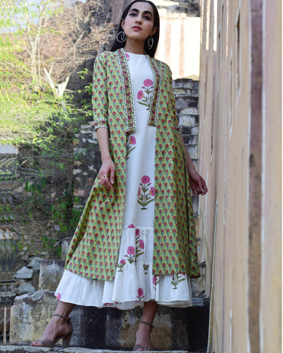 Floral blocked printed jacket dress by Kaaj