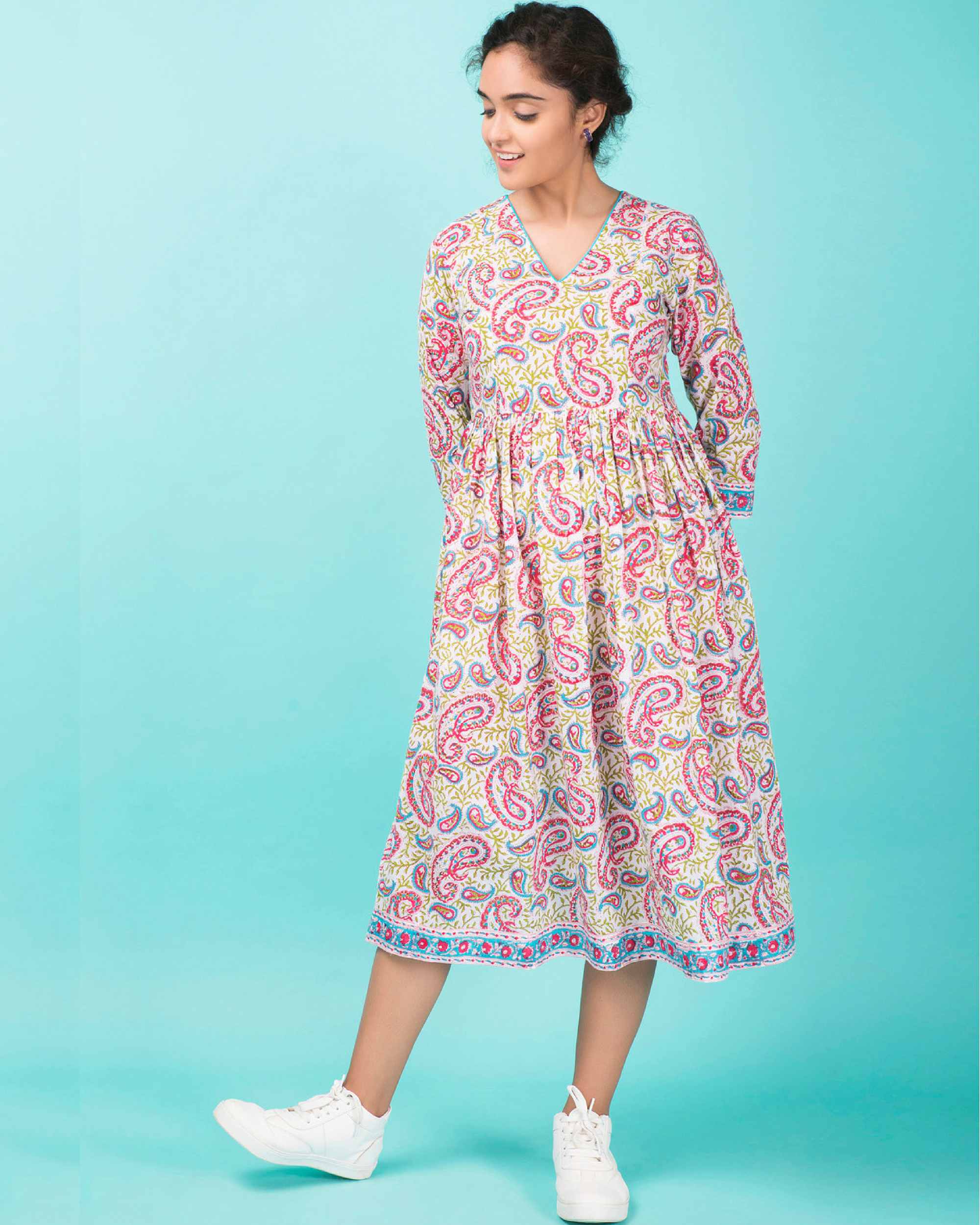 Cotton pink paisley dress by Twirl Studio | The Secret Label