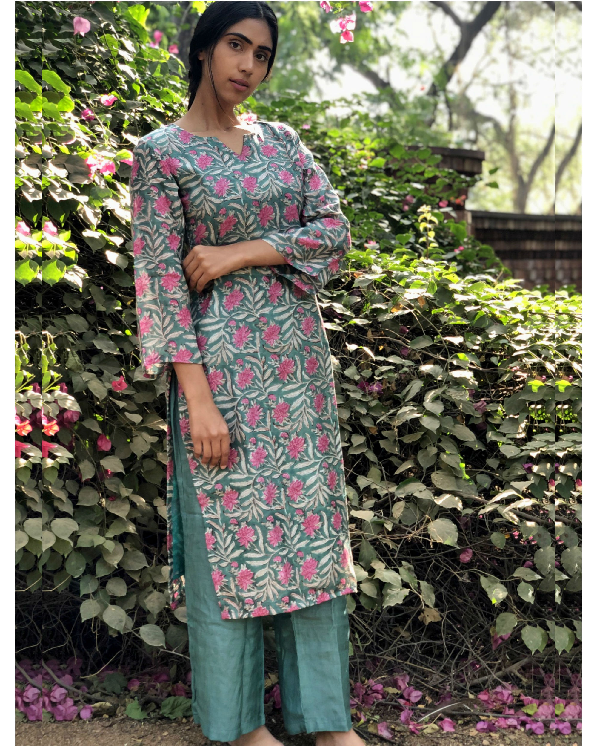 Green muslin silk kurta with pants by Avaasya Clothing | The Secret Label