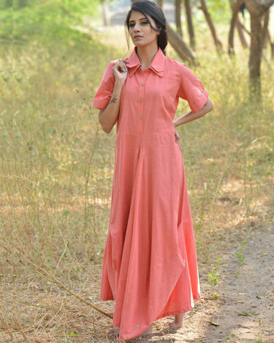 Blush peach cotton maxi dress by Sugandh | The Secret Label