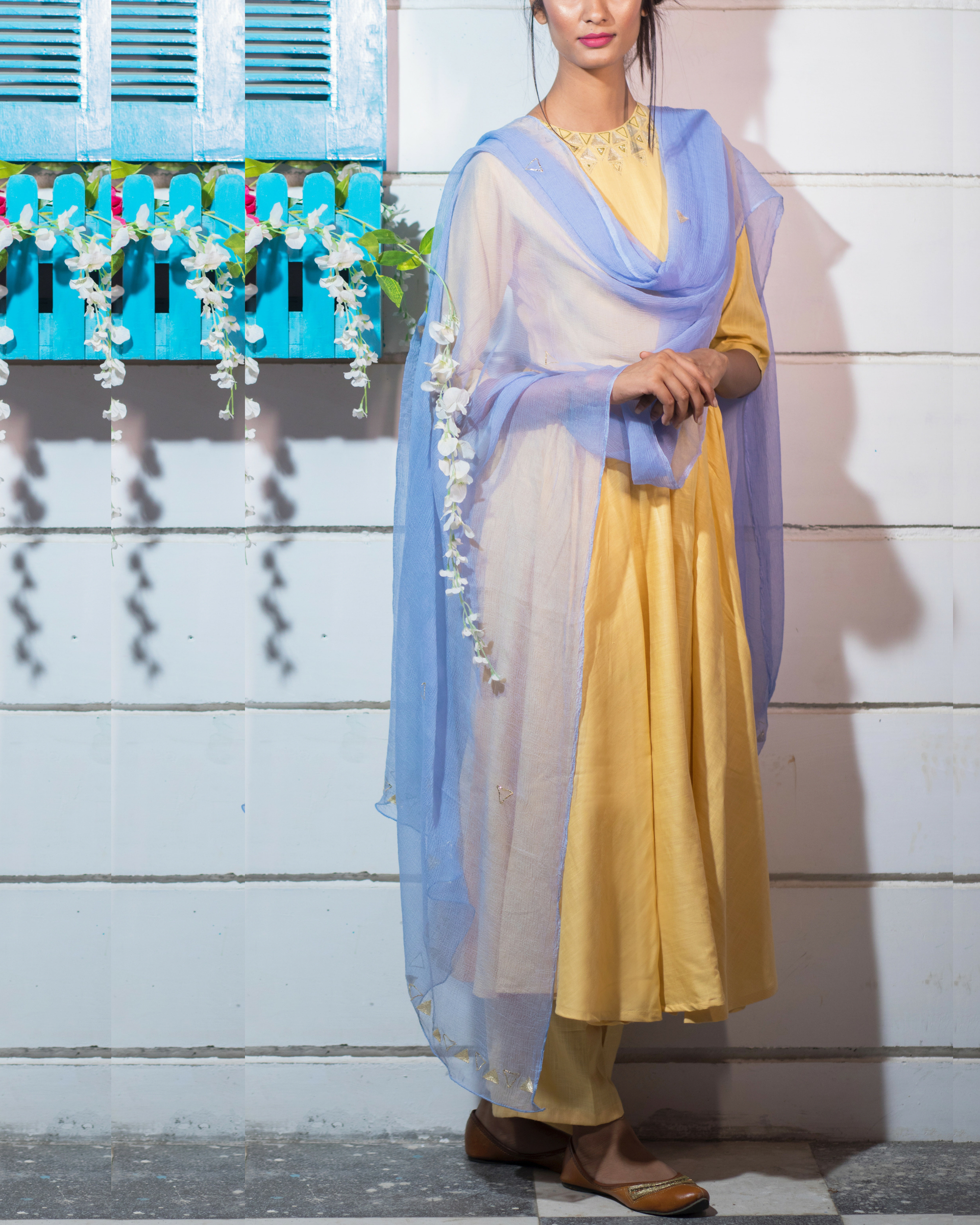 Pastel yellow anarkali suit by Kathaa The Secret Label