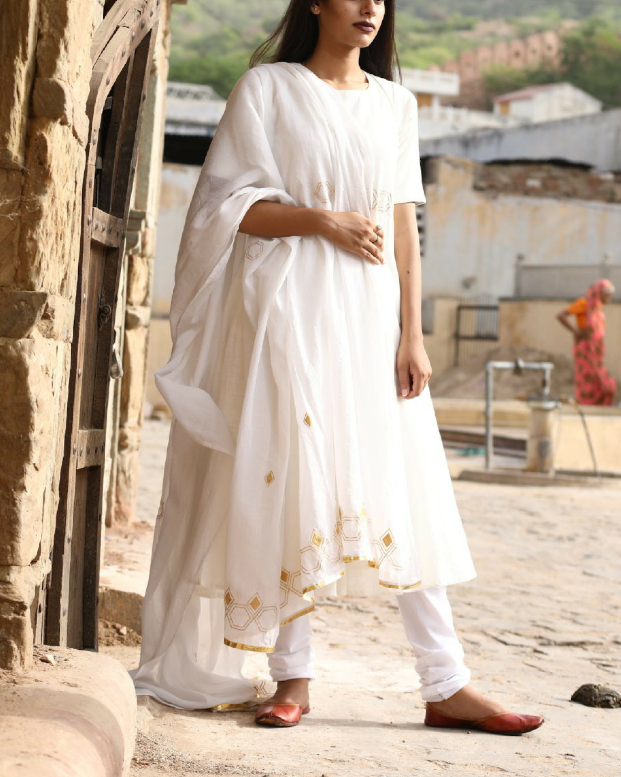 White And Gold Anarkali Kurta Set By Kathaa The Secret Label So, are you looking to beat the heat with comfort and in style? white and gold anarkali kurta set
