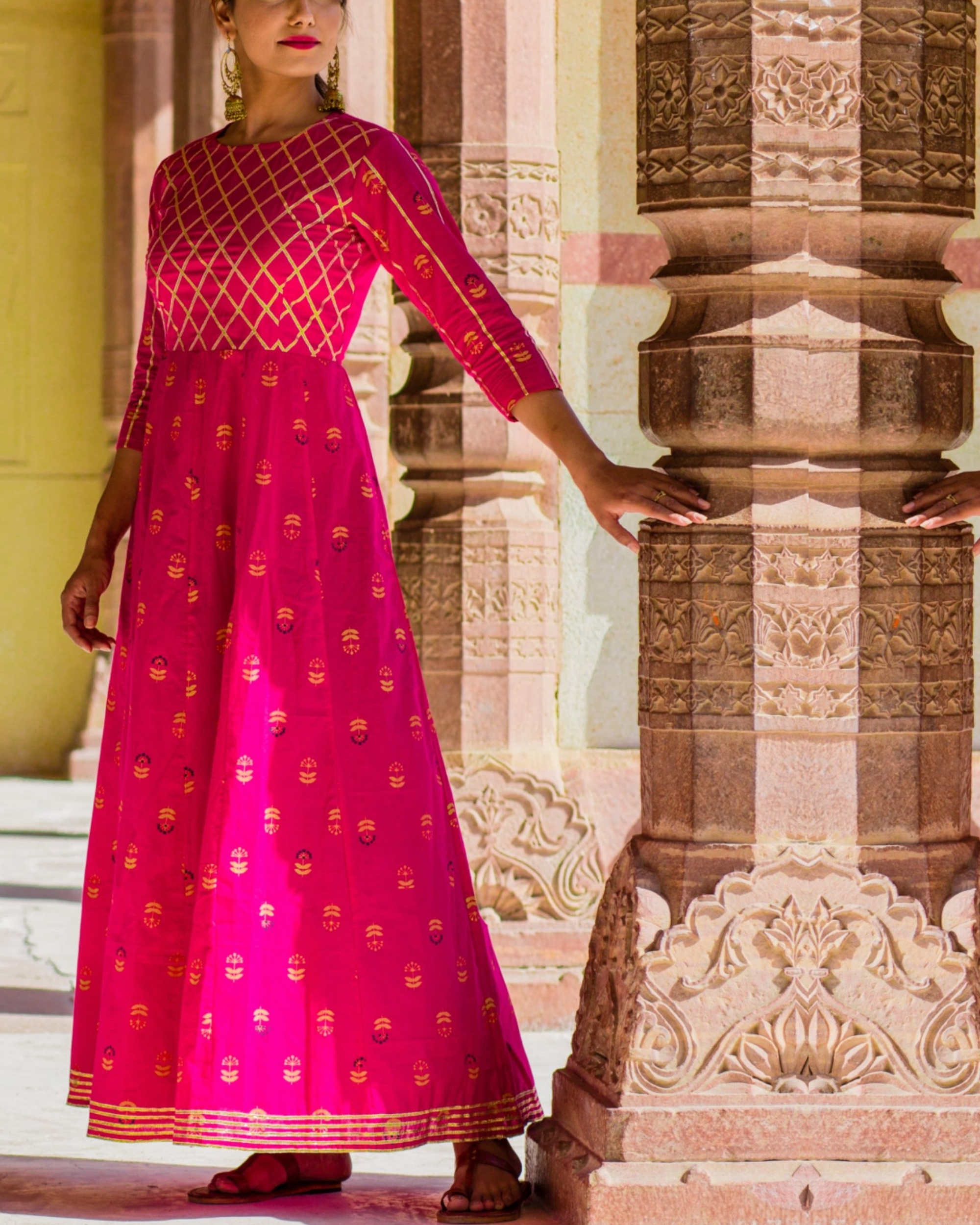 Pink cotton gota dress by Thread and Button The Secret Label