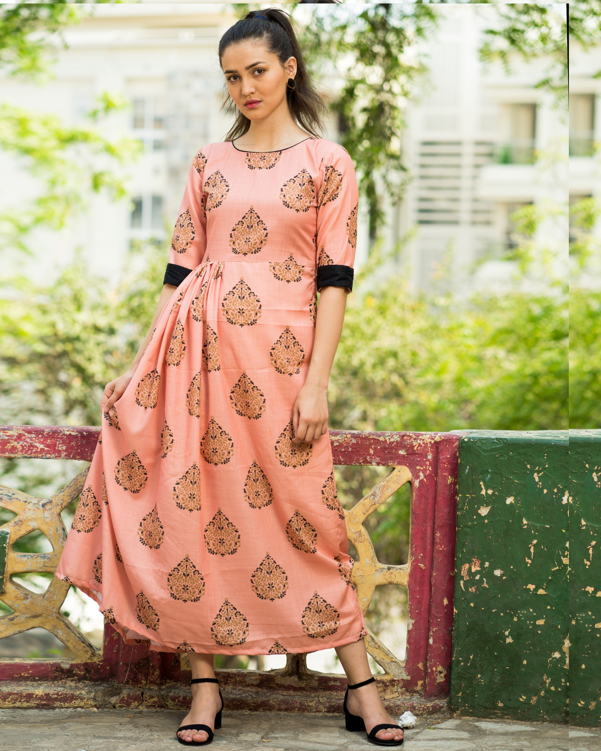 Buy Samyukta Singhania Yellow Cotton Patola Print Pleated Anarkali Online   Aza Fashions