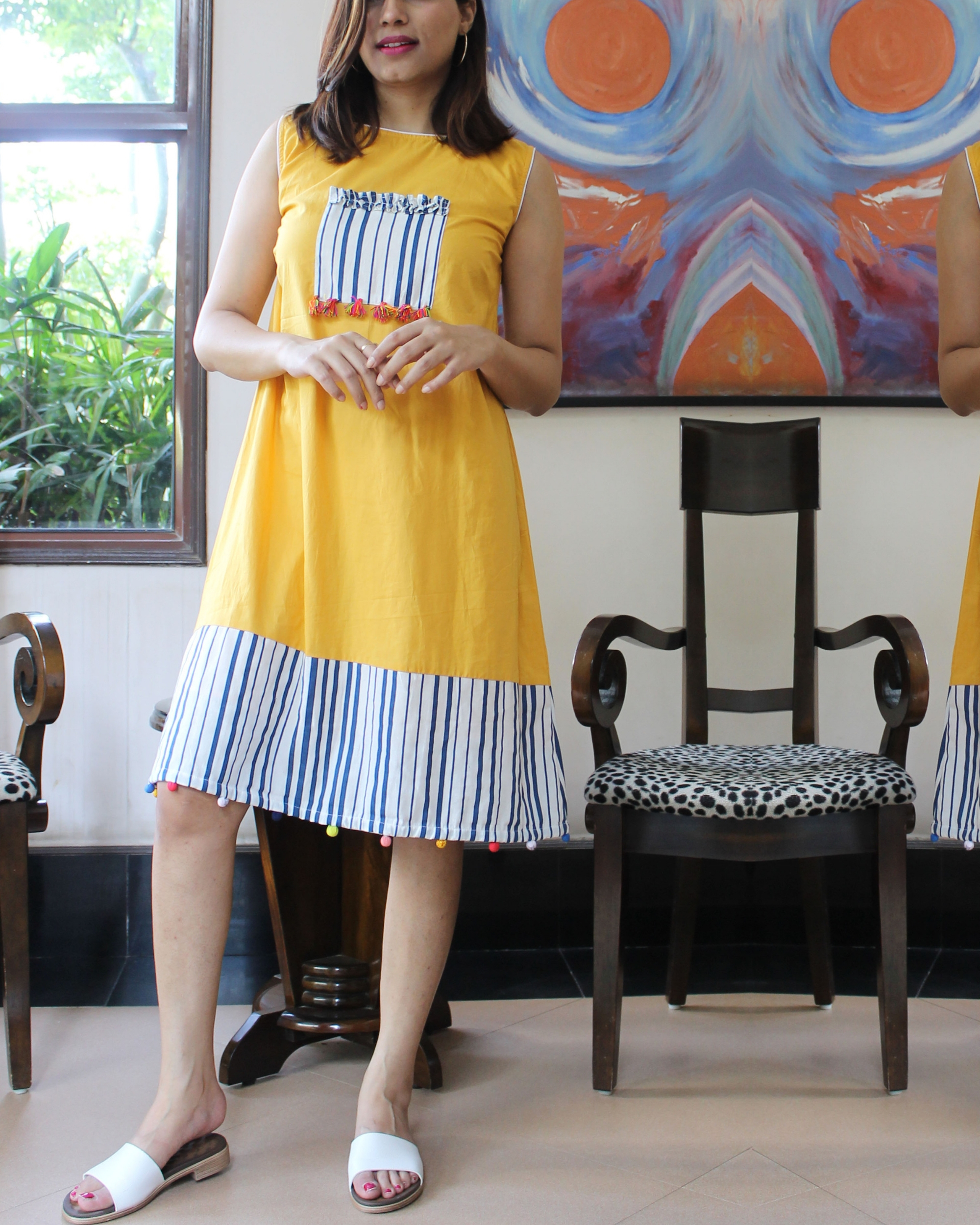 Yellow patchwork A-line dress