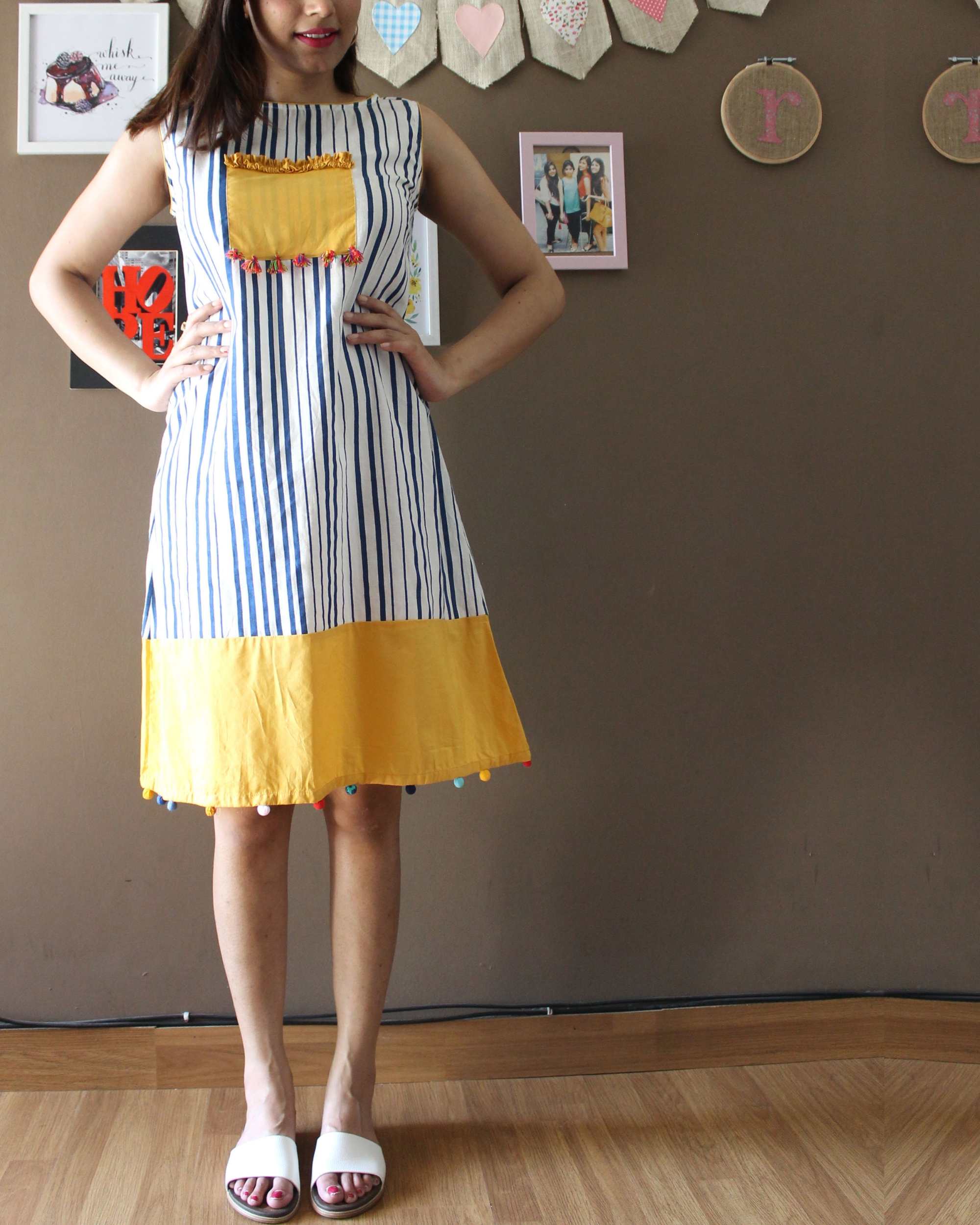 Striped yellow patchwork dress