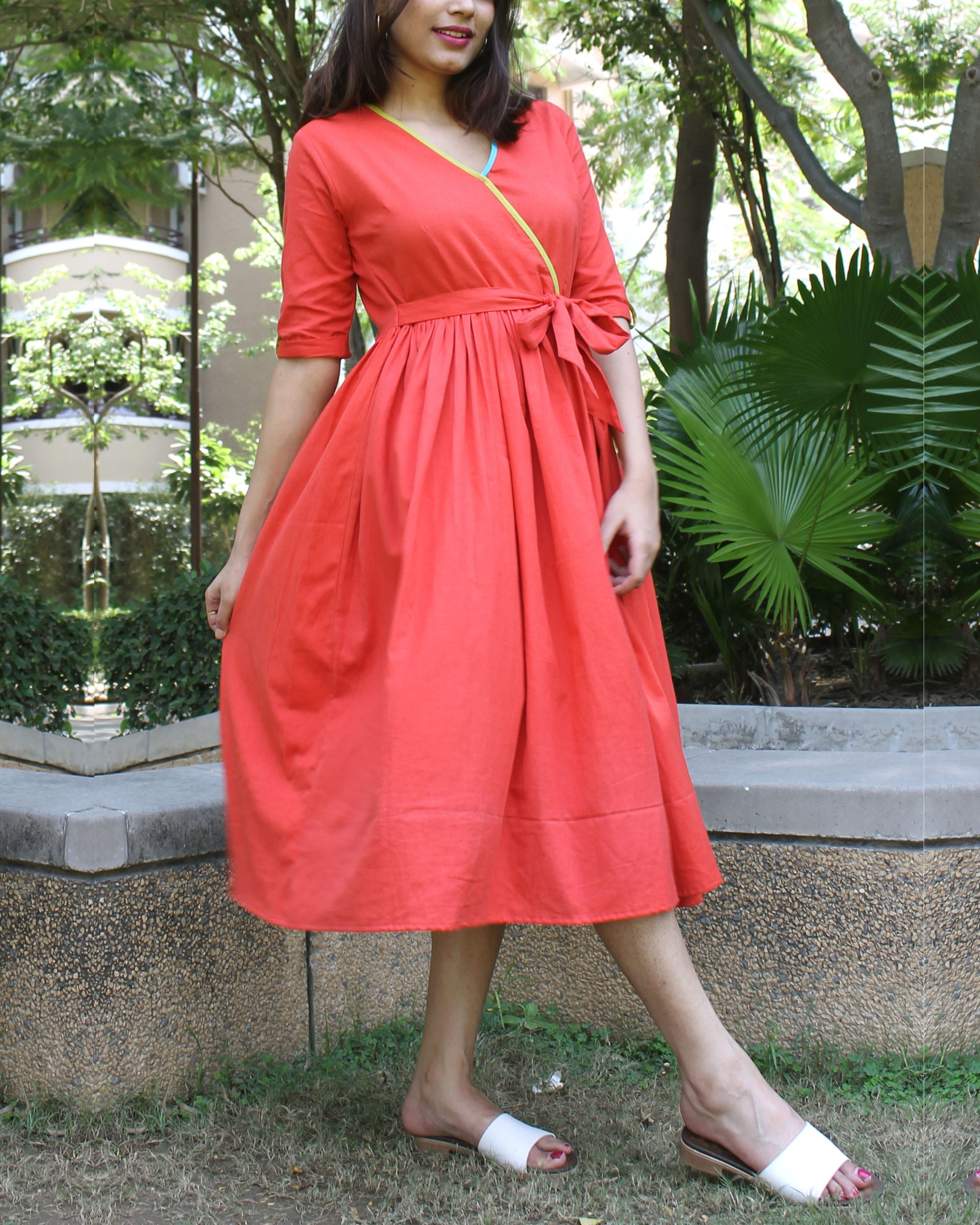 Red flared wrap dress by Free Living | The Secret Label