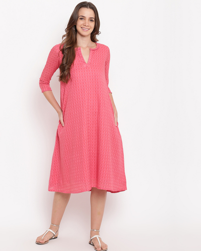 Brick pink dobby flared dress by trueBrowns | The Secret Label