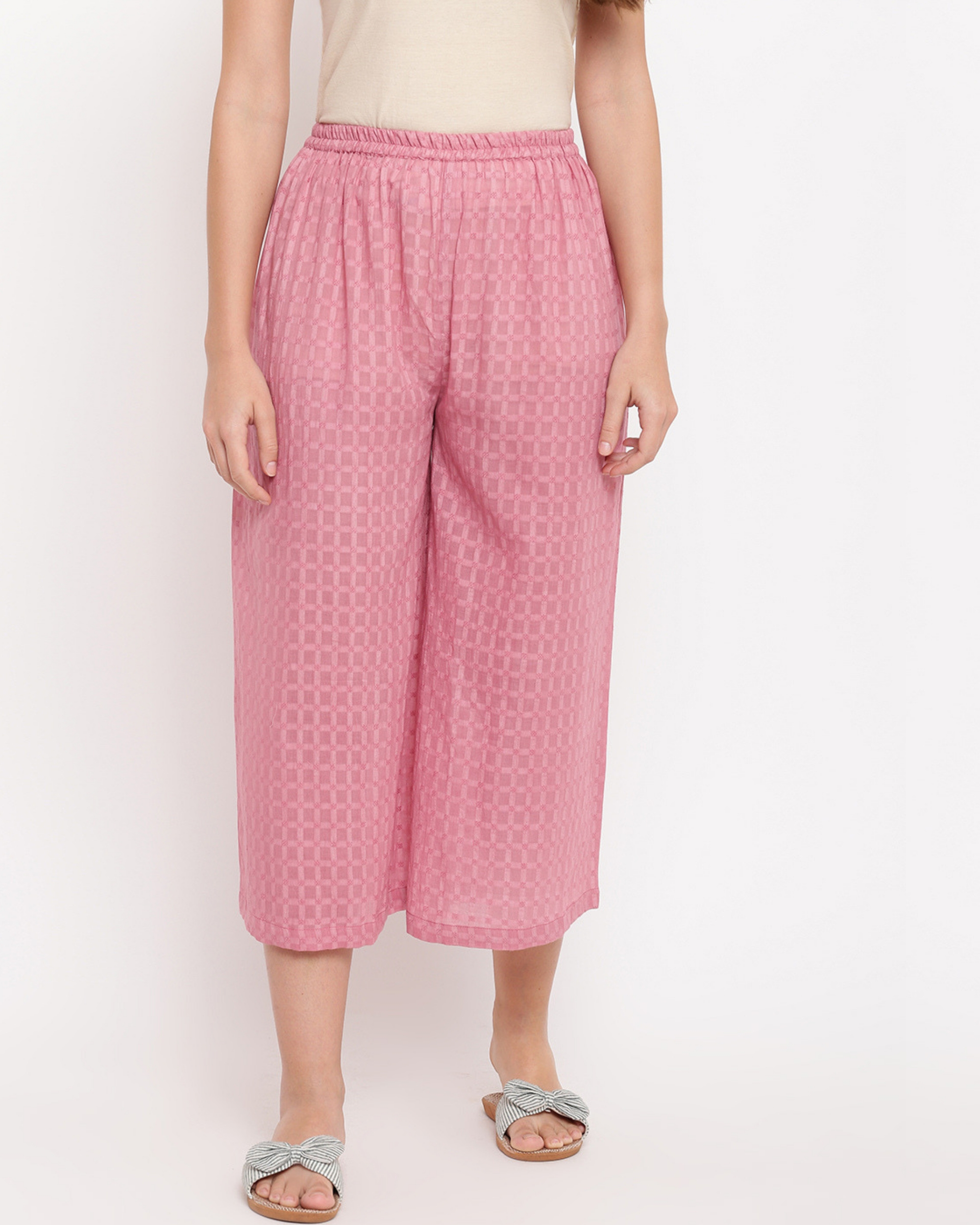 Pink dobby grid palazzo by trueBrowns | The Secret Label