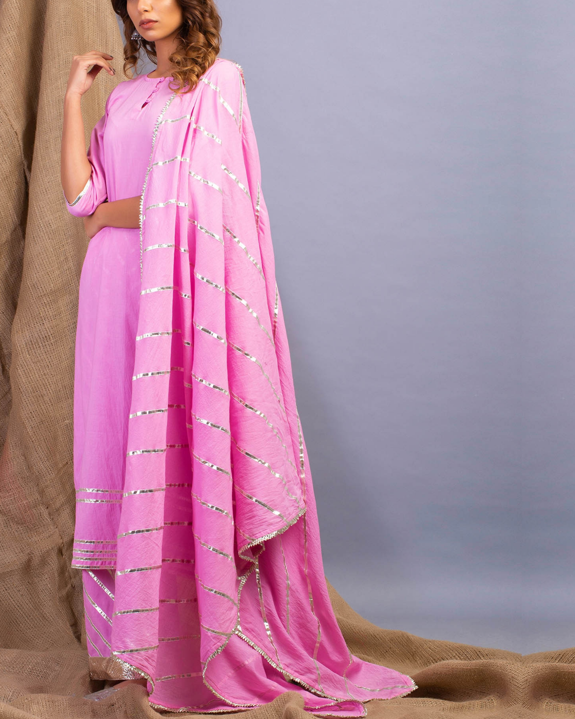 Pink gota detailed kurta set by Maison Shefali | The Secret Label