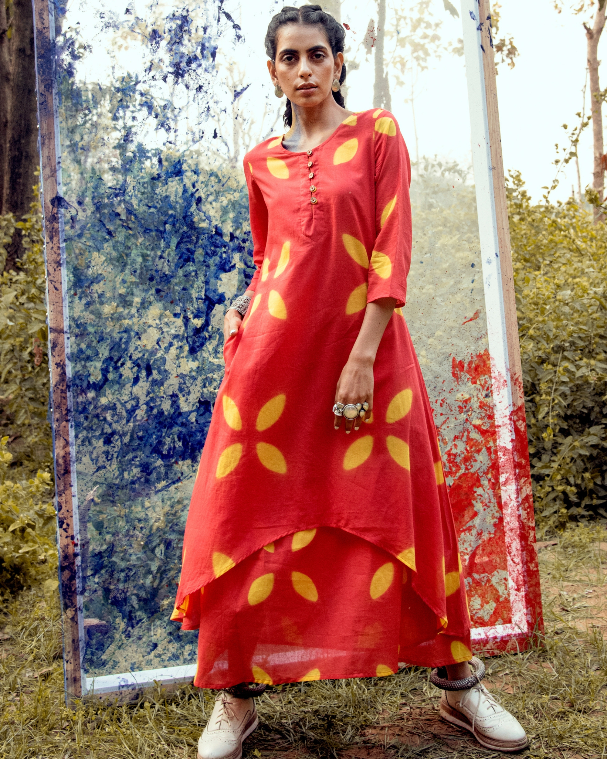 Red floral layered dress by Gulaal | The Secret Label