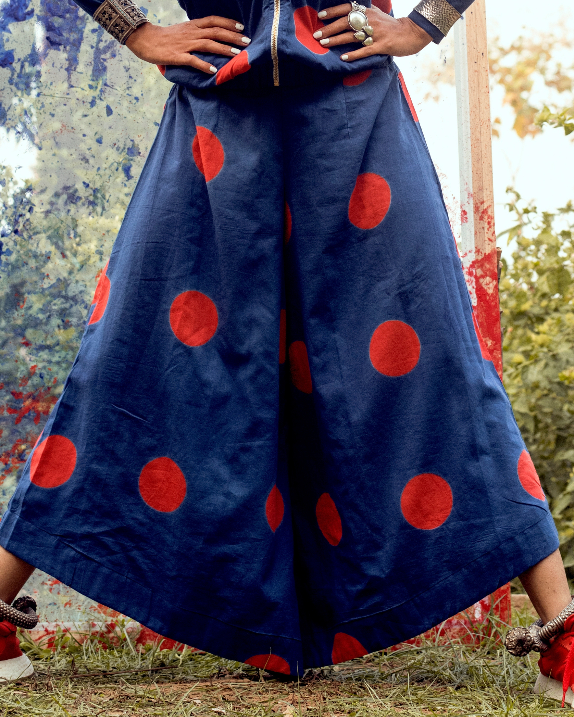 blue polka dot pants