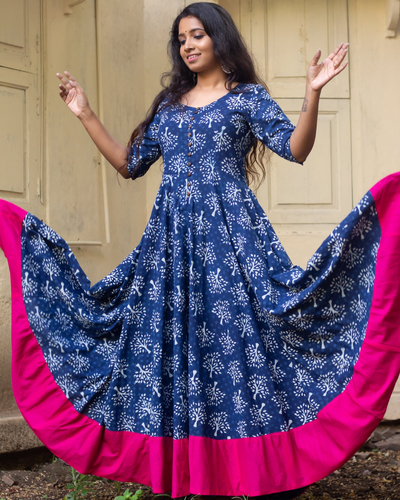 pink and blue combination dress