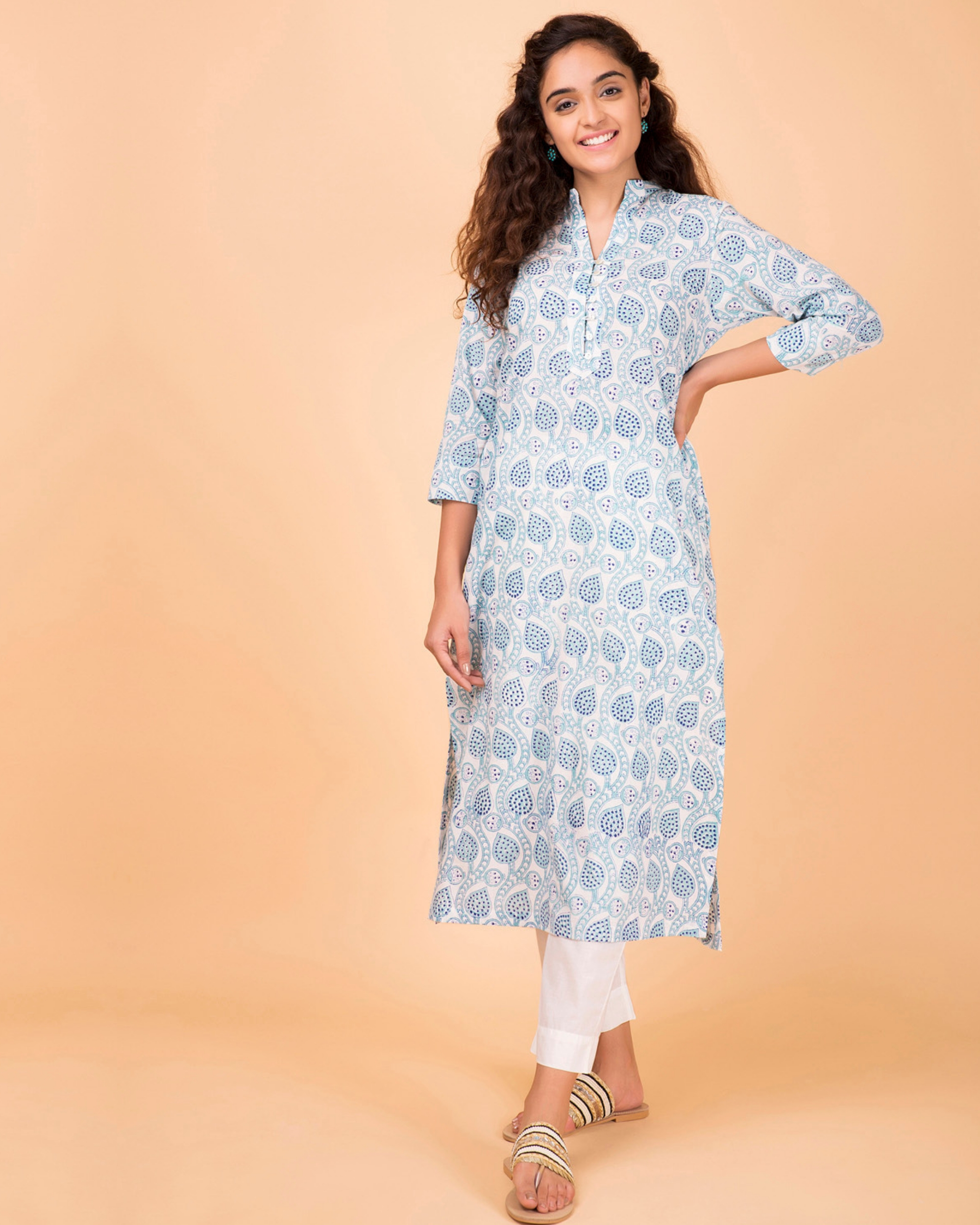 Front slit mint blue straight kurta by Twirl Studio The Secret Label