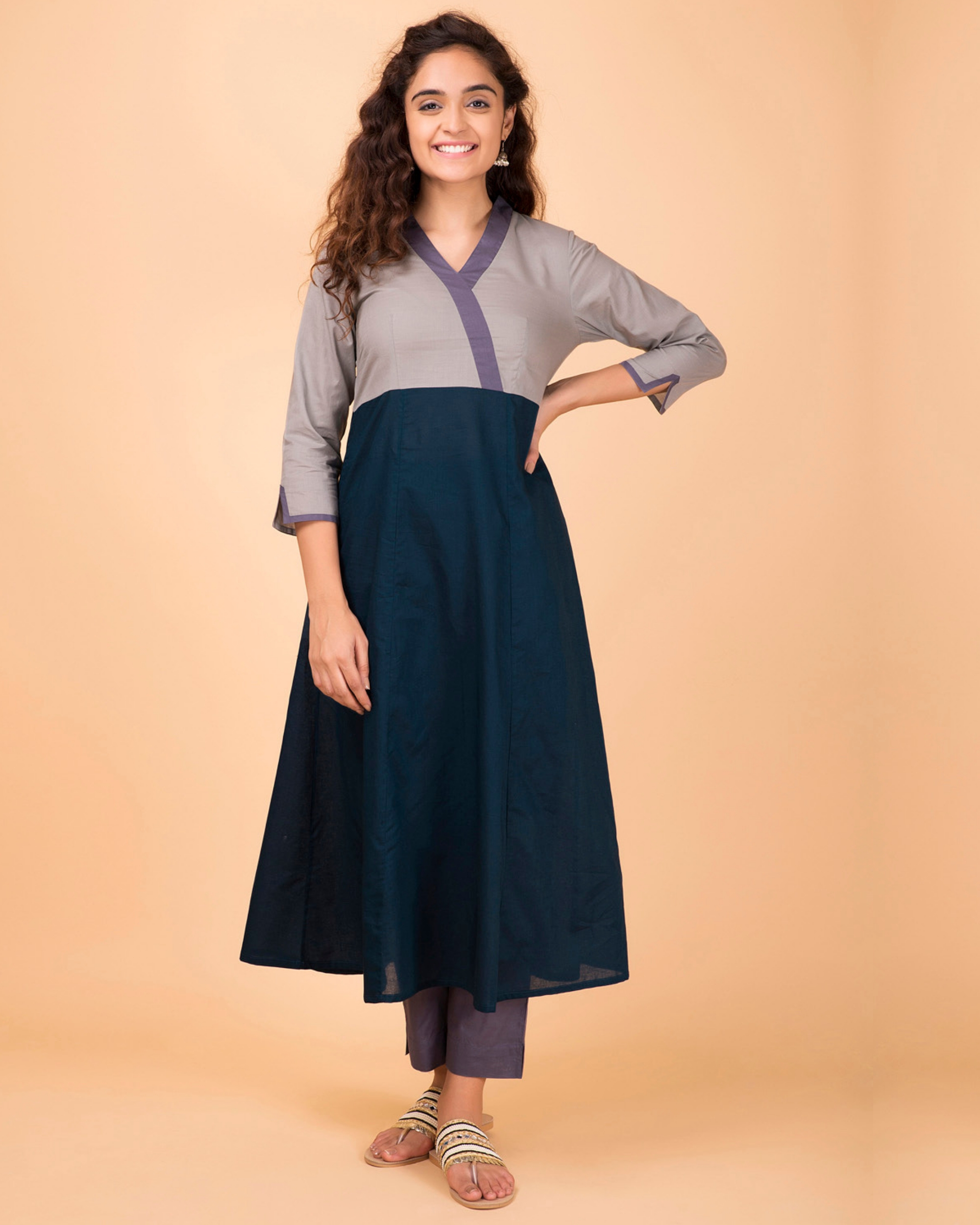Grey and teal wrap kurta by Twirl Studio The Secret Label