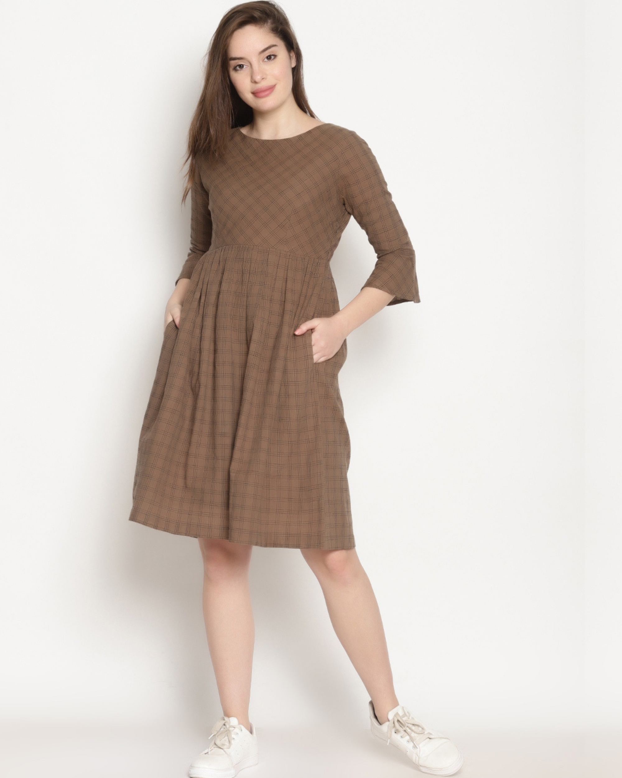 Brown checks dress by Label Y | The Secret Label