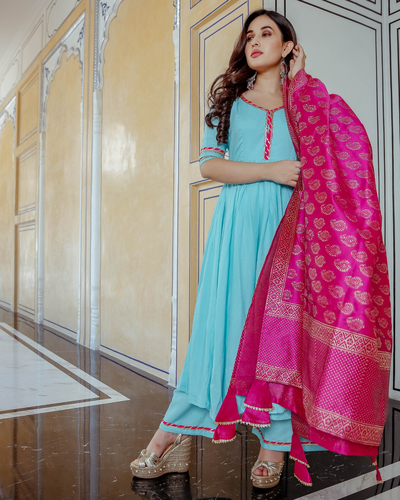 Pink and Grey Color Combination Plazo Suit :: ANOKHI FASHION