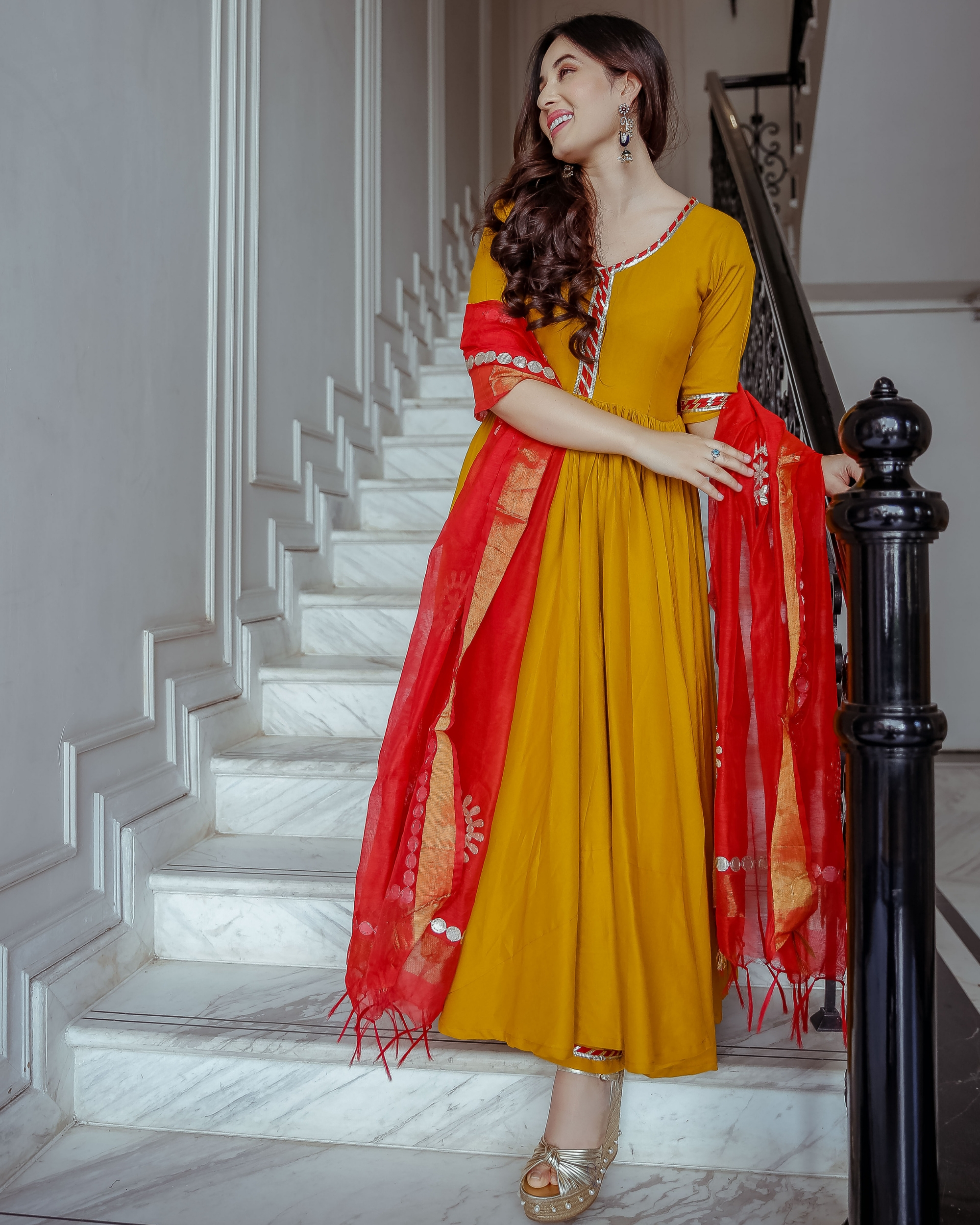Yellow and white salwar suit - New India Fashion