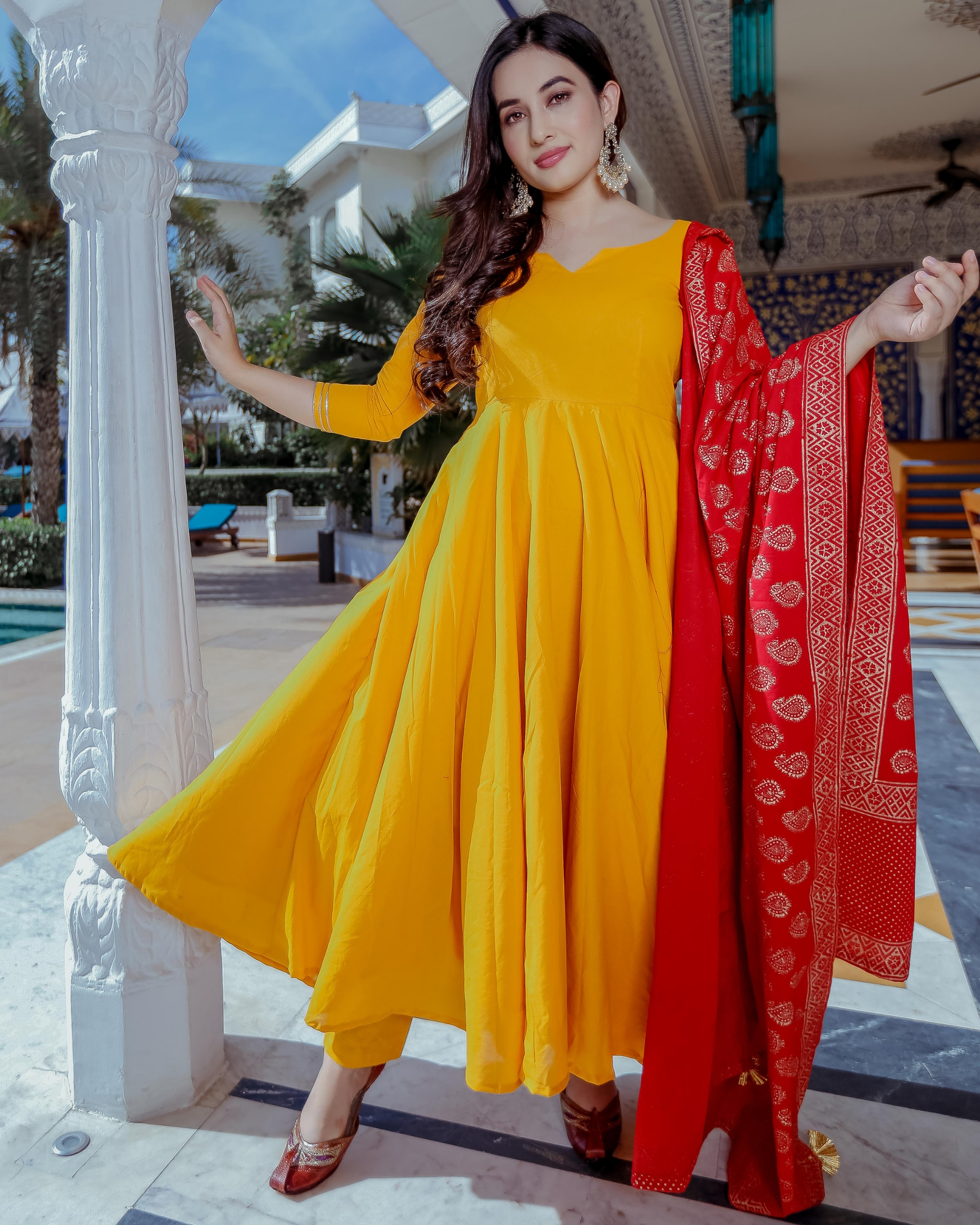 Buy Red and Yellow Trendy Churidar Salwar Suit Online