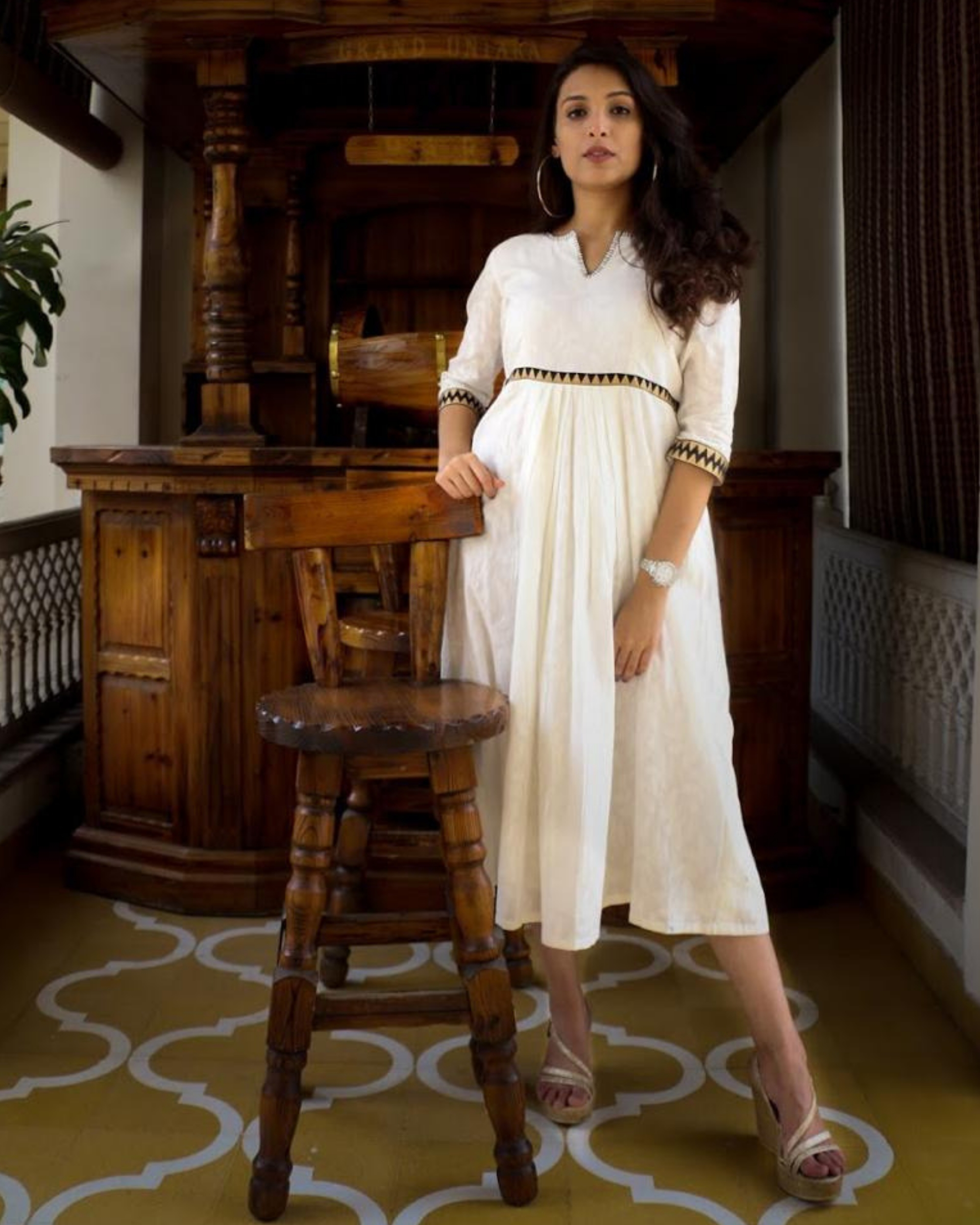 Off white flared cotton dress by Label Tanu Singhvi | The Secret Label