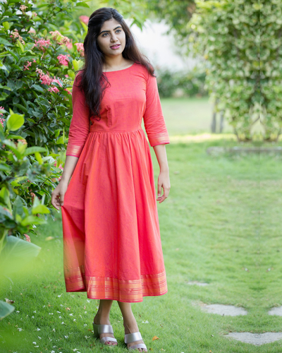 Peach zari detailed dress by The Anarkali Shop | The Secret Label