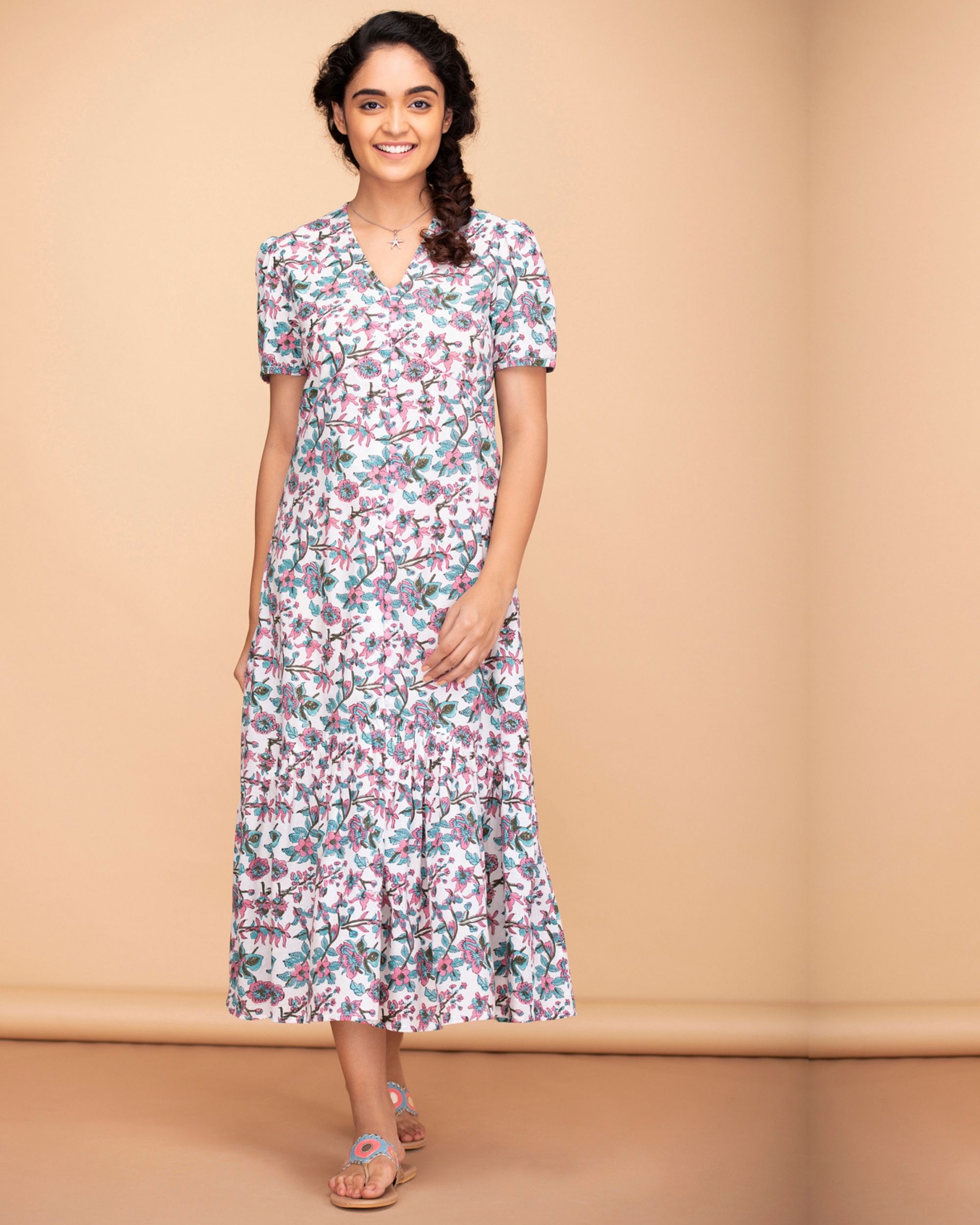 Floral a-line ruffled dress by Twirl Studio | The Secret Label