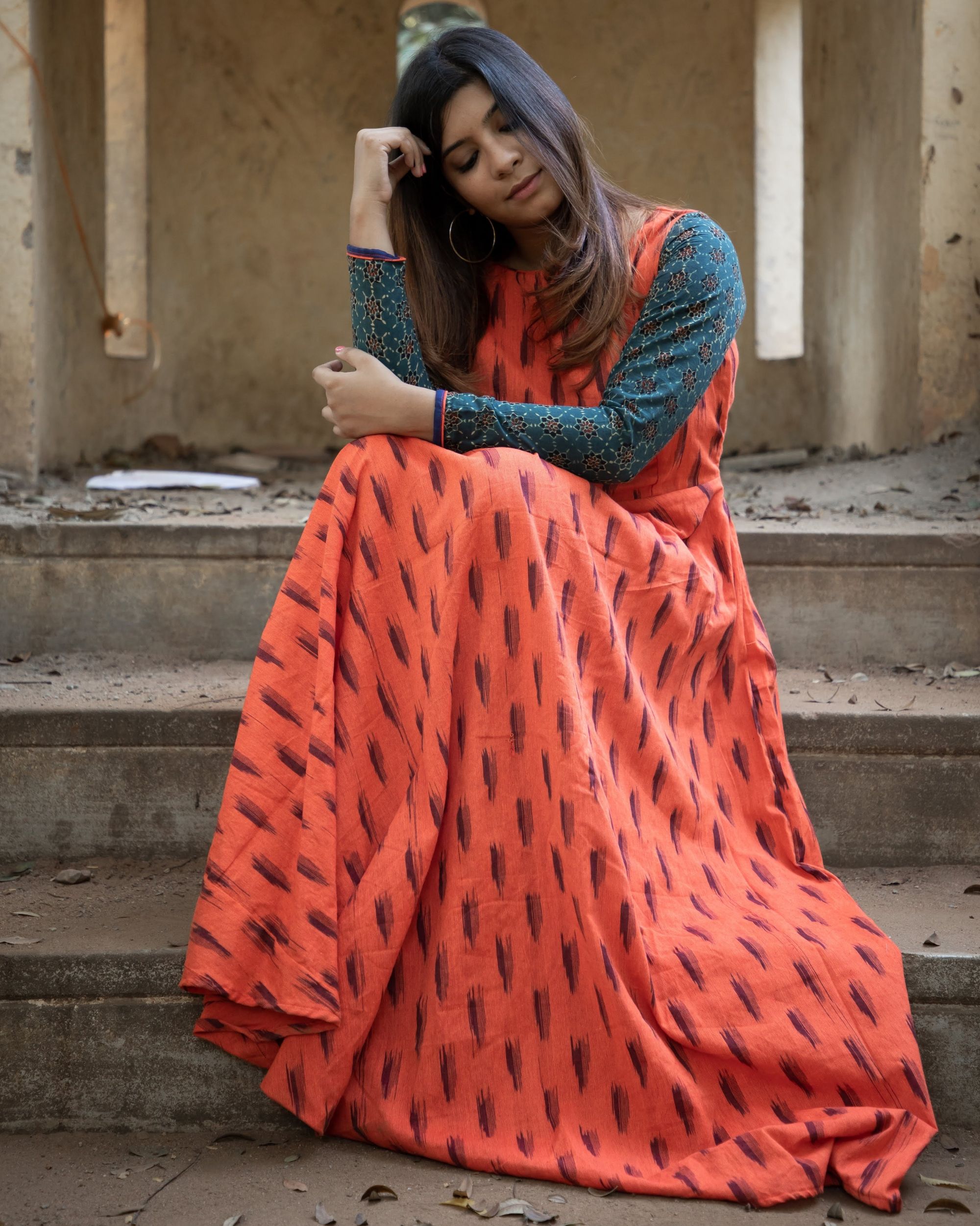 orange and black combination dress