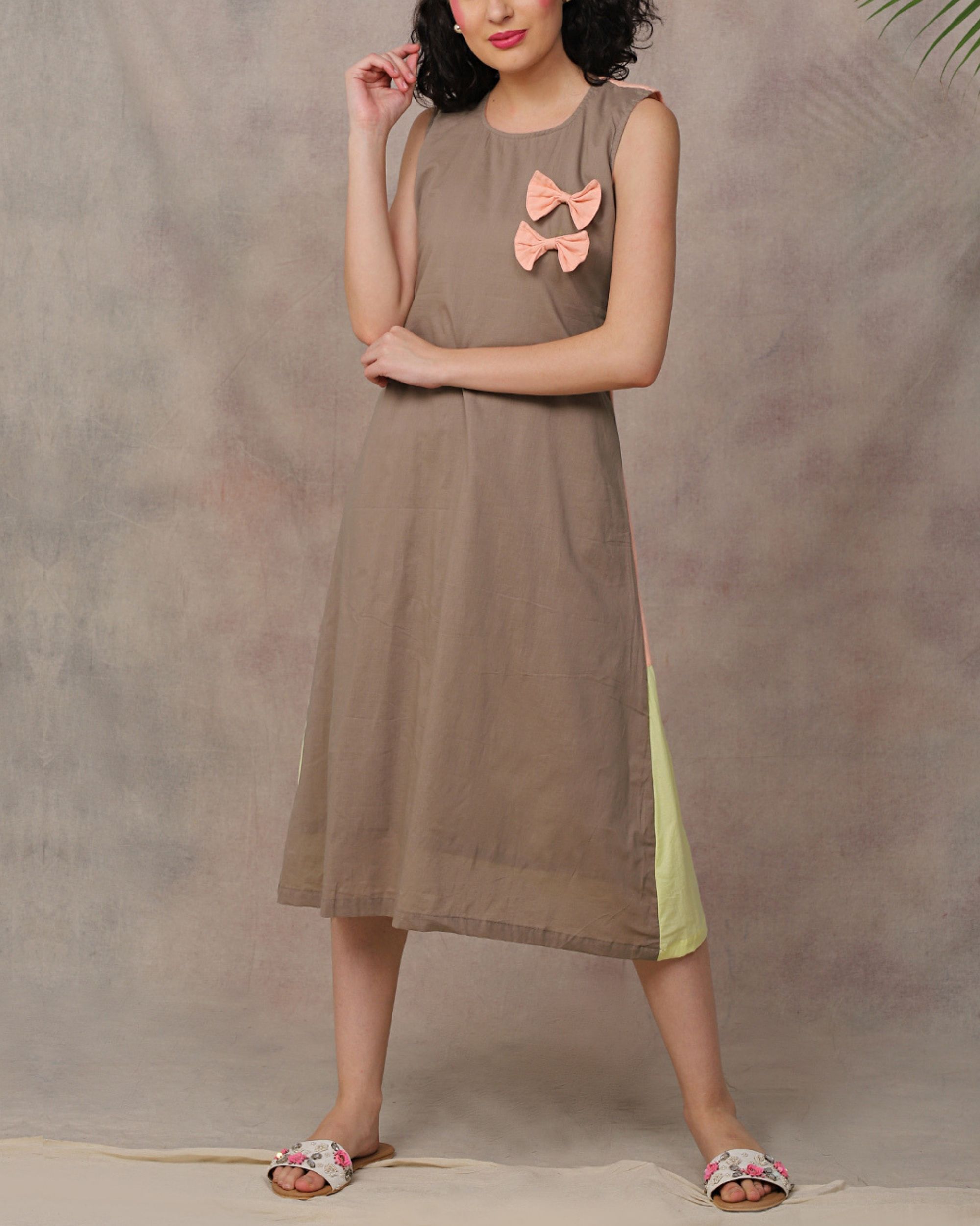 Grey and peach bow dress by The Cotton Staple The Secret