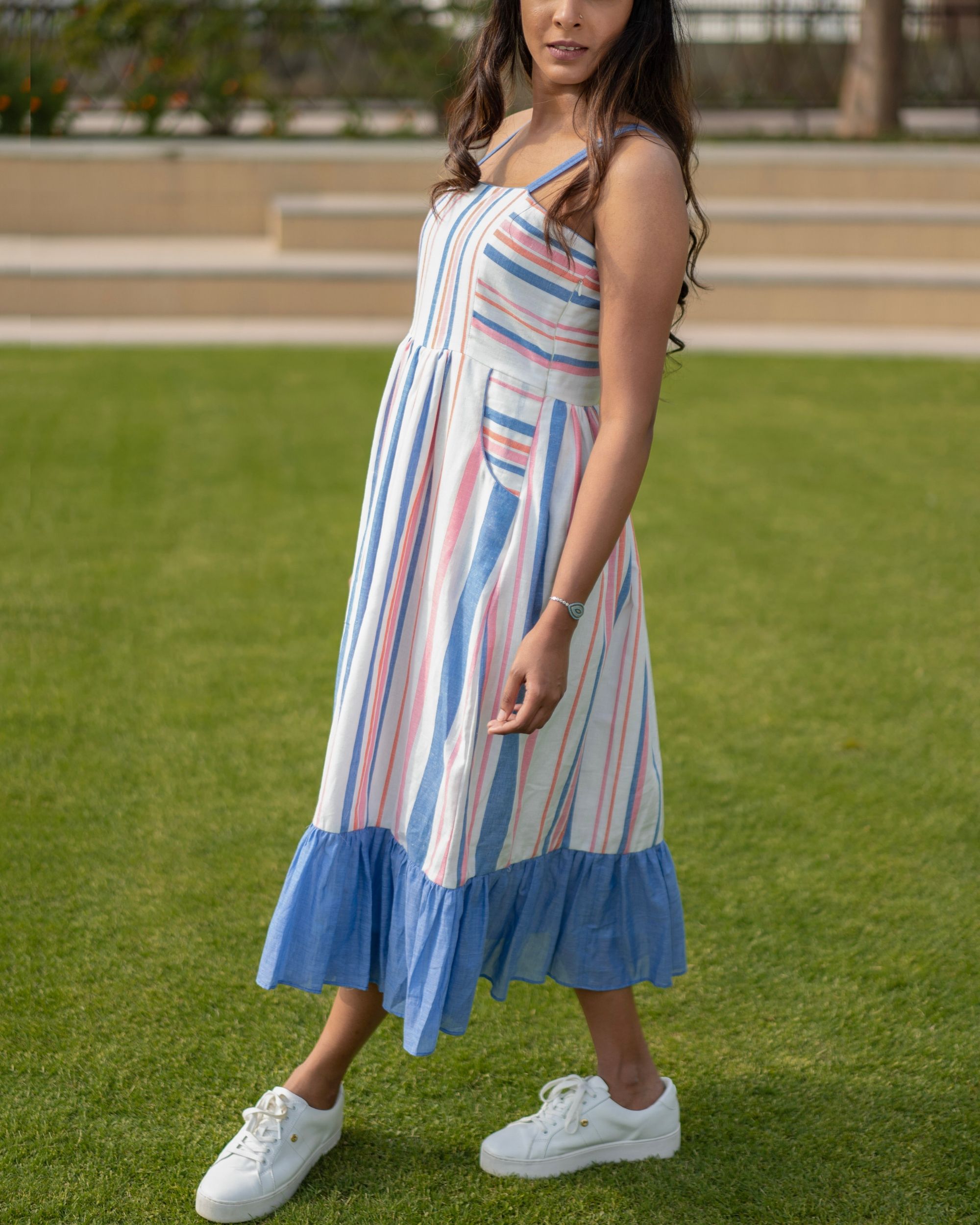 Navy and pink striped dress best sale