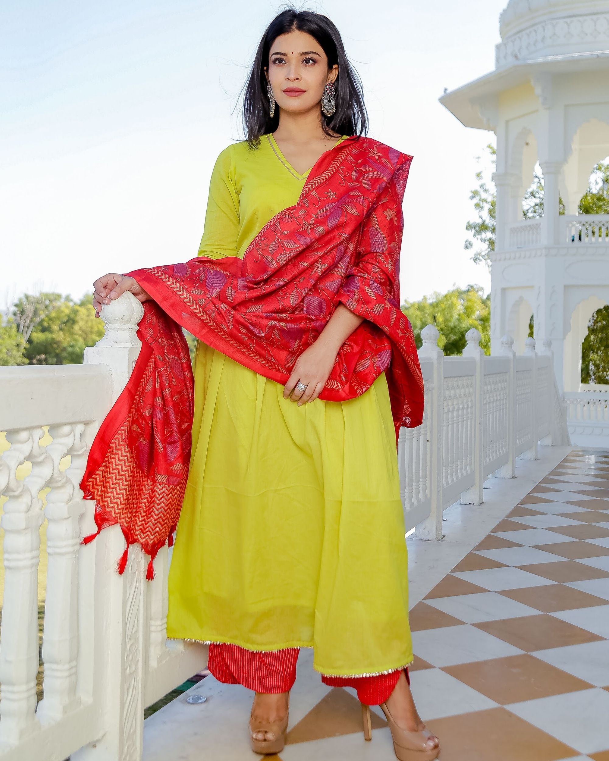 Banarasee Chanderi Cotton Salwar Kameez Fabric With Contrast Red Art S