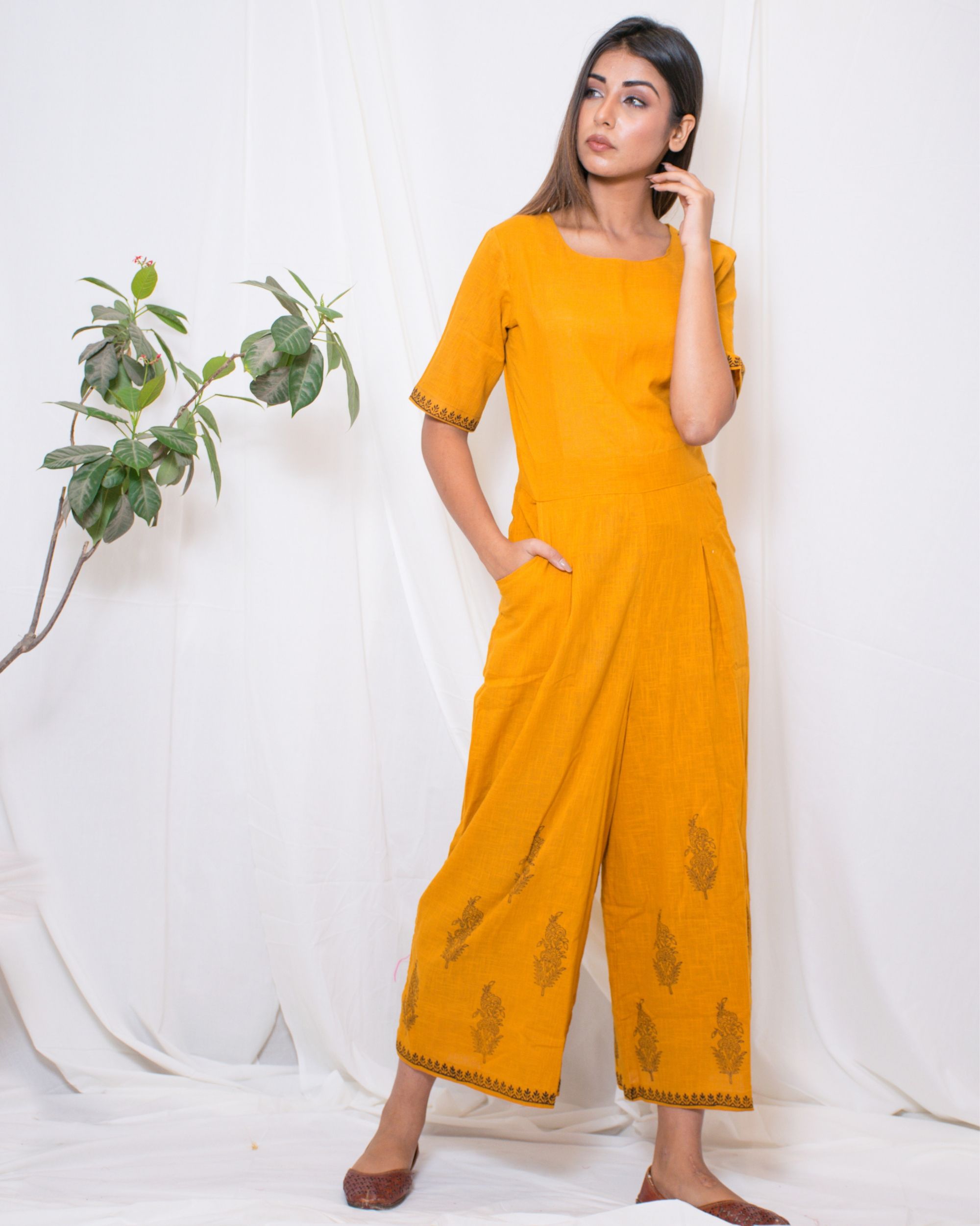 Yellow sales cotton jumpsuit