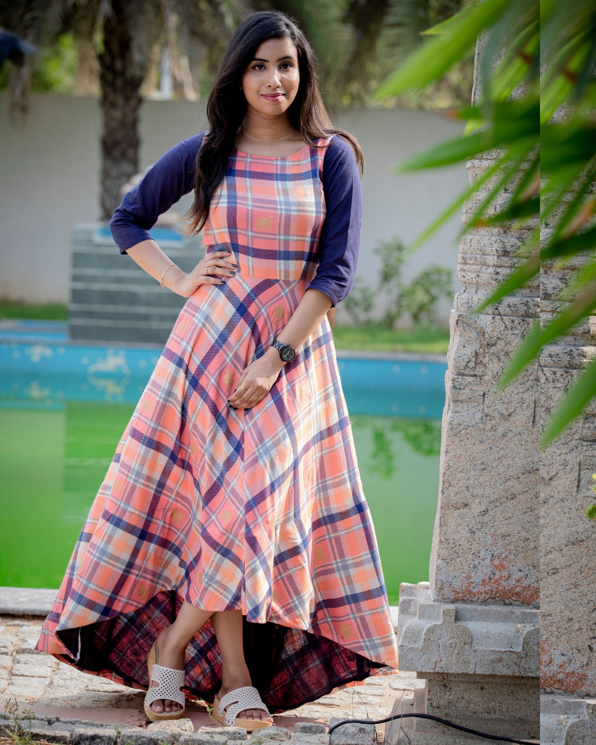 Olive peach high low dress by The Anarkali Shop | The Secret Label