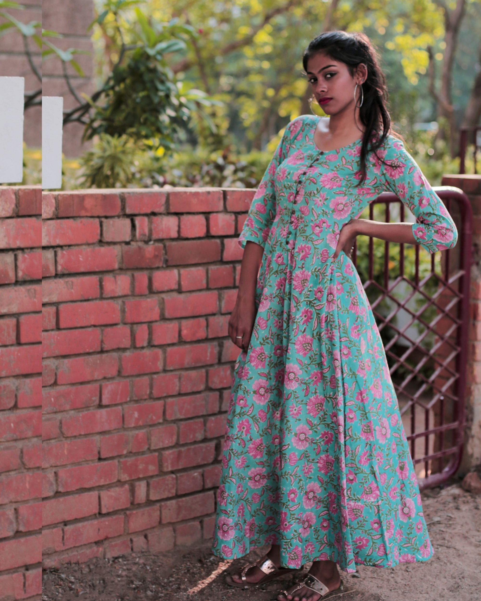 light blue colour long frock