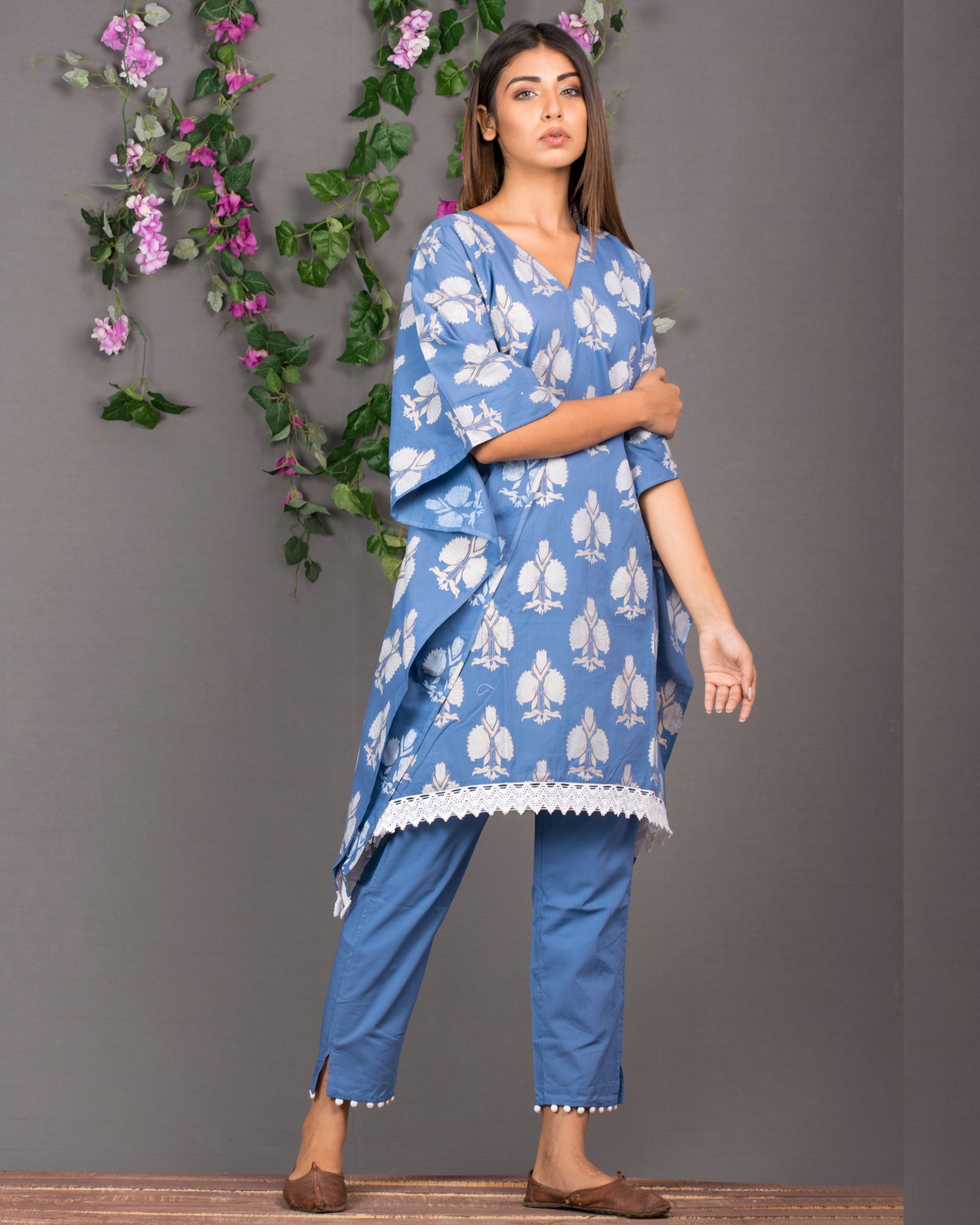 Blue kaftan and trouser set- set of two