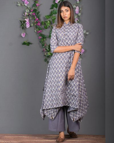 Grey printed crop top and pant co-ord set - Set of two