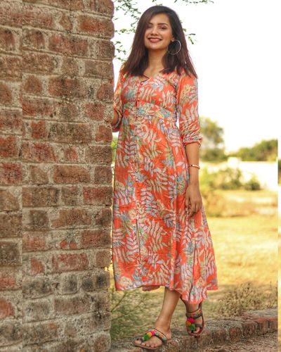 Orange tropical button down dress by Threeness | The Secret Label
