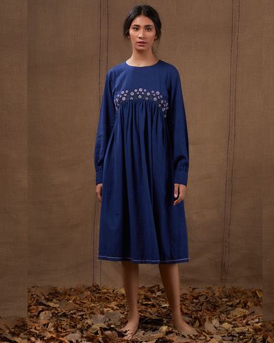 Midnight blue floral dress by Purple Panchi | The Secret Label