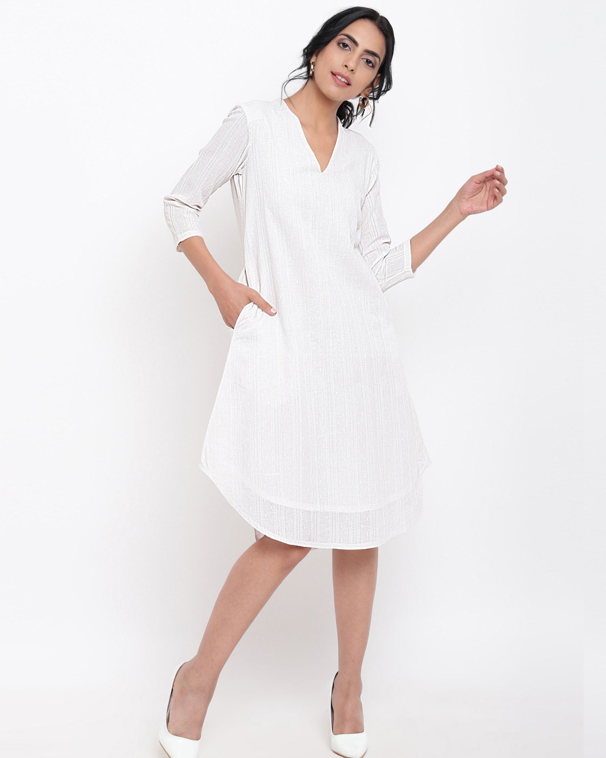 White dobby kurta dress by trueBrowns | The Secret Label