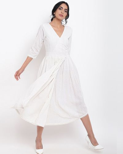 White cotton overlap flare dress by trueBrowns | The Secret Label