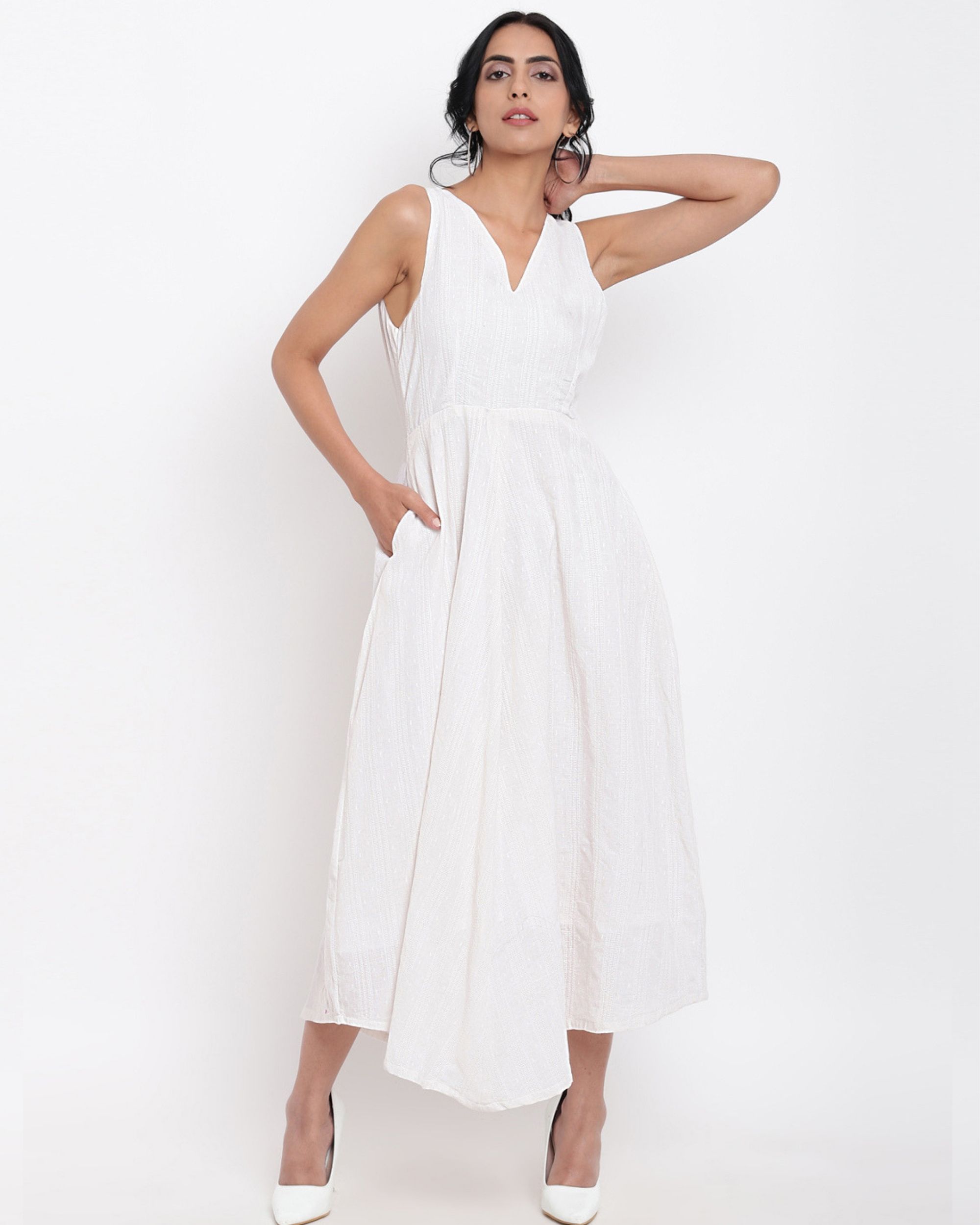 White cotton panelled flare dress by trueBrowns | The Secret Label