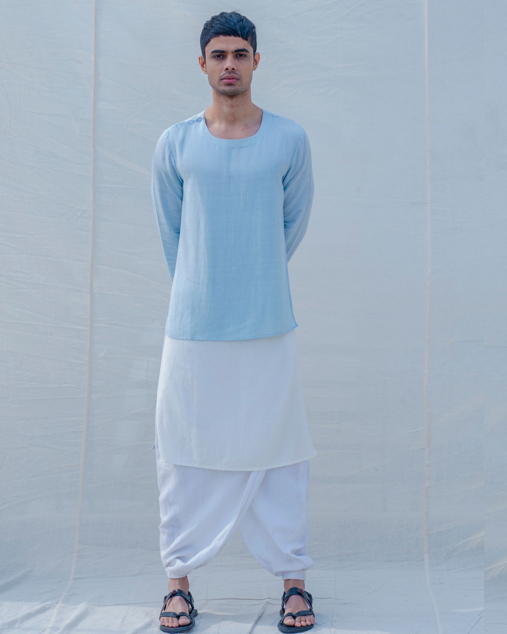 Sky blue and white colored kurta by BOHAME The Secret Label