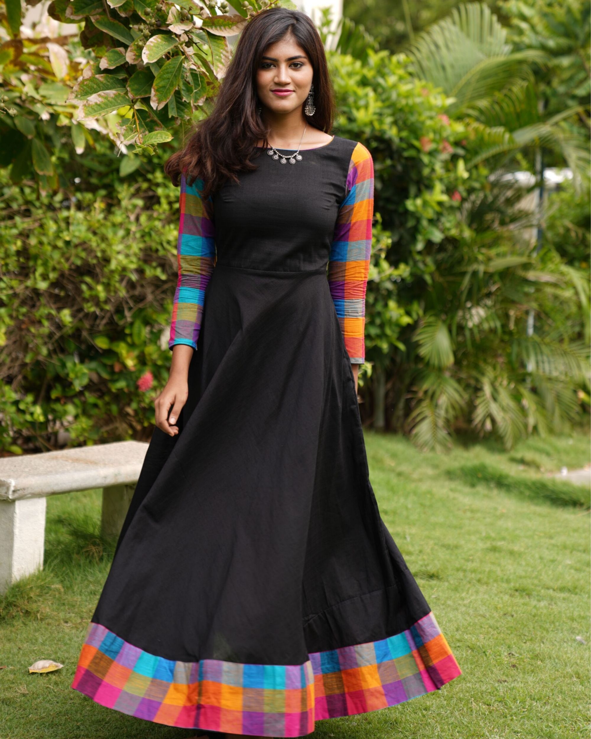 Multicolored black checkered dress by Ekanta | The Secret Label