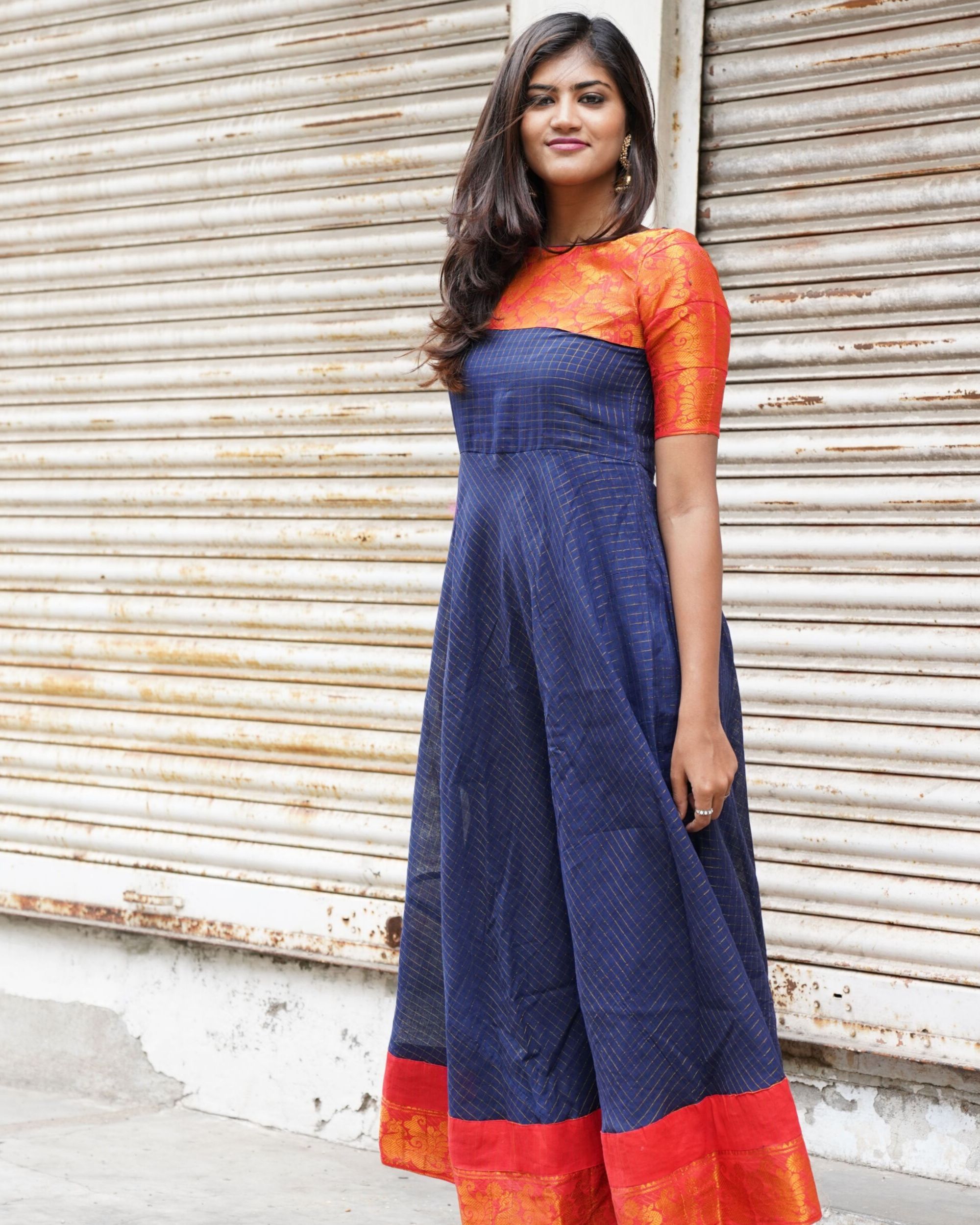 Red and blue long dress by Ekanta | The Secret Label