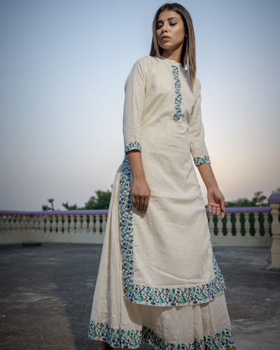 Ivory long shirt kurta with inner - set of two by Keva