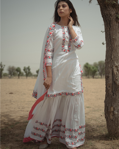 Ivory long shirt kurta with inner - set of two by Keva