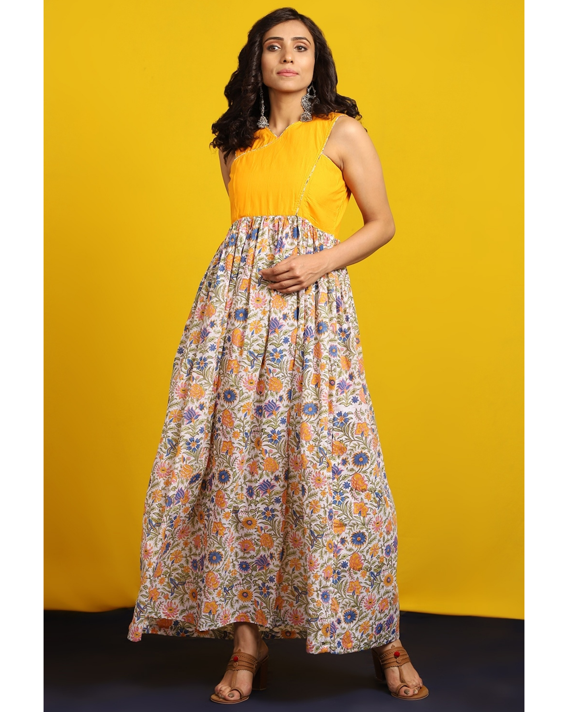 Saffron overlap printed dress by The Cotton Staple The Secret Label