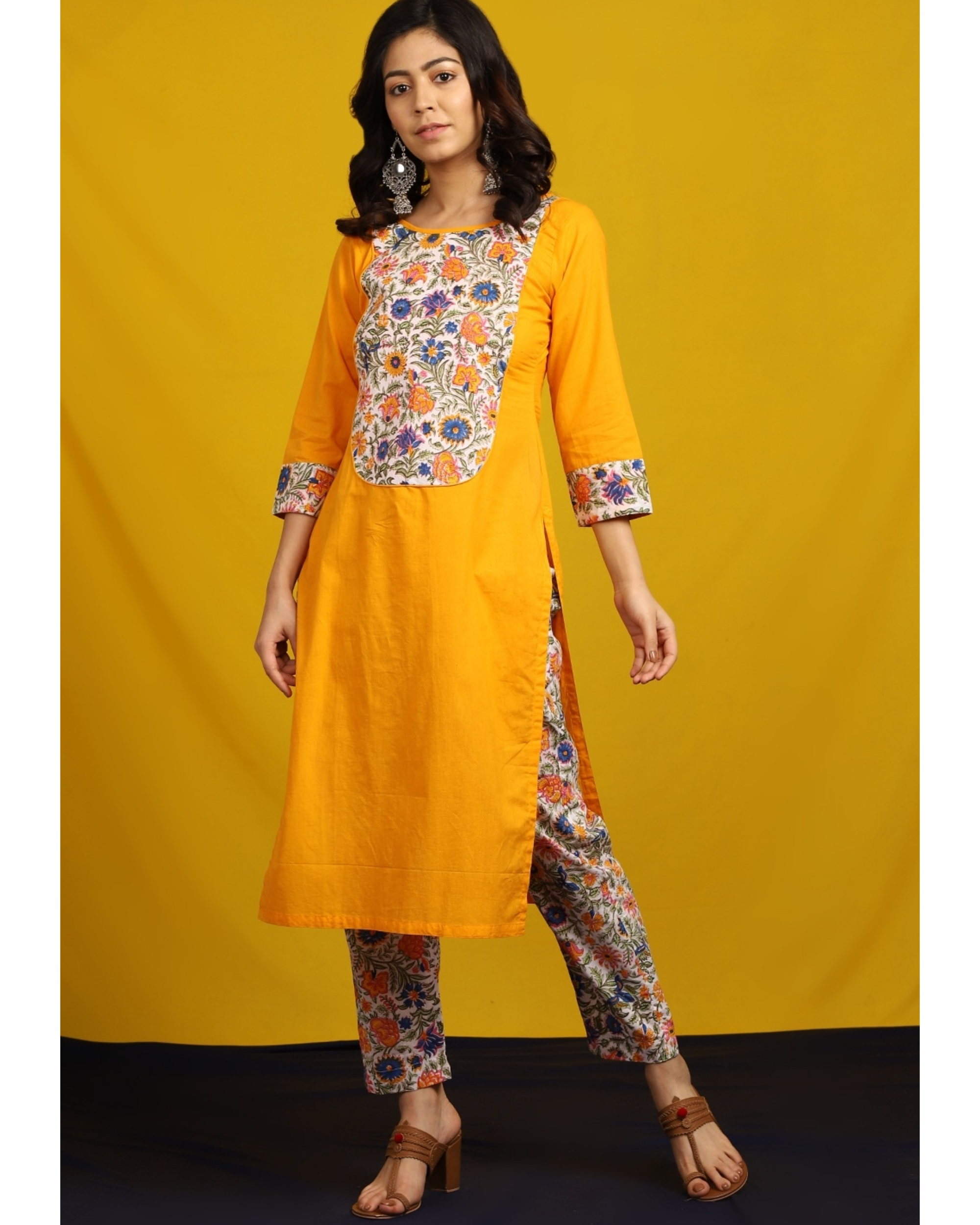 Saffron floral yoke suit set set of two by The Cotton Staple The