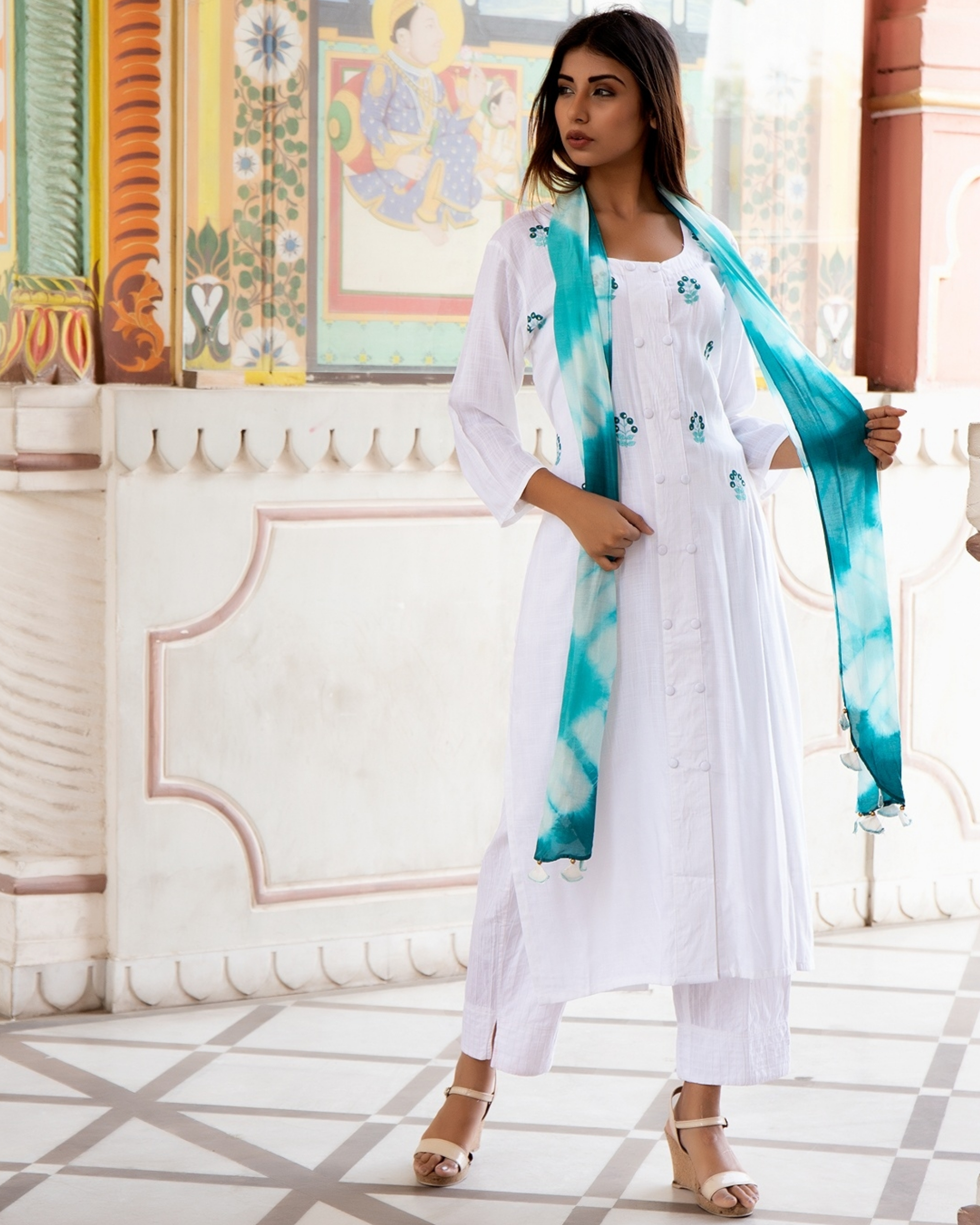 white kurta blue jeans