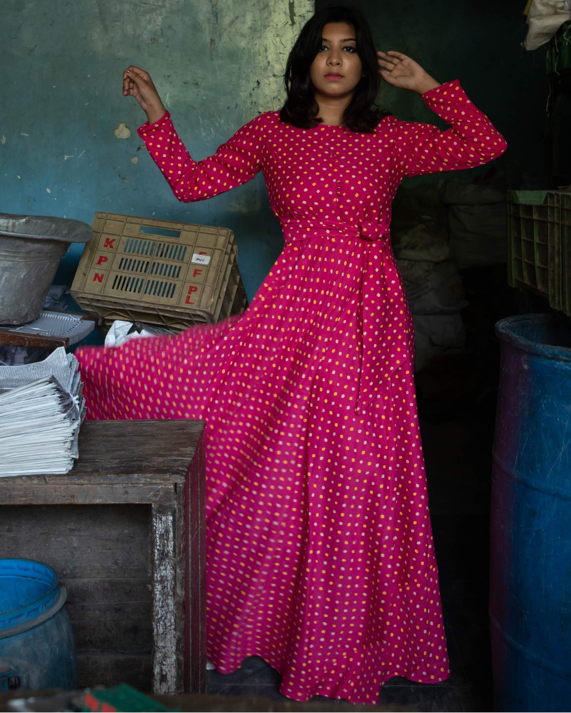 Candy pink bandhini flared dress by Ekanta | The Secret Label