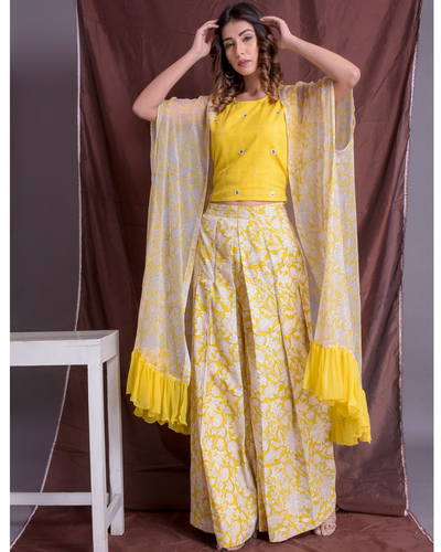 Buy Pants and Pajamas Cotton Silk Water Color Yellow Sequin Embroidered Pant  Online | Aza Fashions